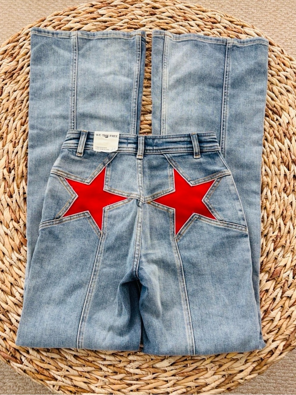 We The Free Firecracker High Rise Red Suede Star Flare Jean - Picture 6 of 13